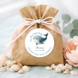 Sea You Soon Whale White Thank You Baby Shower Runder Aufkleber
