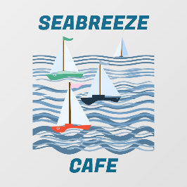 Seabreeze Cafe Segelboote und Wellen Fensteraufkleber