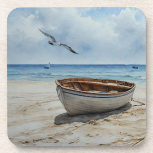 "Seabreeze Serenade" Farbenfrohe Bootszene Getränkeuntersetzer
