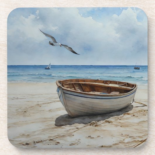"Seabreeze Serenade" Farbenfrohe Bootszene Getränkeuntersetzer (Vorderseite)