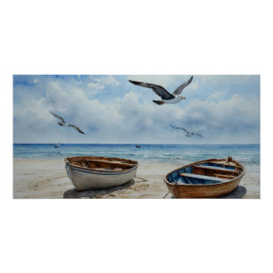 "Seabreeze Serenade" Farbenfrohe Bootszene Poster