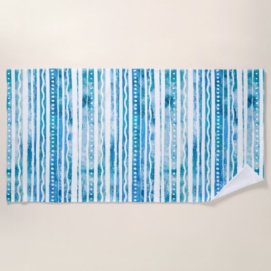 Seabreeze Watercolor Blue Strip Beach Muster Strandtuch (Vorderseite)