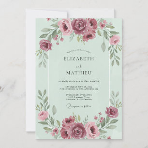 Seafoam-Beeren-Ranunculus-Hochzeit Einladung