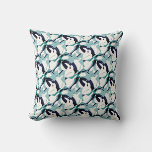 Seafoam Blue Schwarz-weiß Swirling Modern Art Prin Kissen