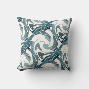 Seafoam Gray Off-white Diagonal Floral Art Printin Kissen