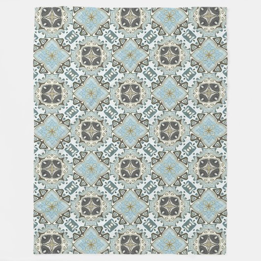 Seafoam Green Aquamarin Türkis Bohemisch Stamm Kun Fleecedecke (Vorderseite)