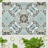 Seafoam Green Aquamarin Türkis Bohemisch Stamm Kun Geschirrtuch (Gefaltet)