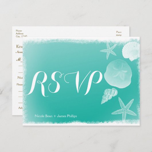 Seafoam Green Beach Seashell Wedding RSVP Postcard Einladungspostkarte (Vorne/Hinten)