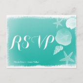 Seafoam Green Beach Seashell Wedding RSVP Postcard Einladungspostkarte (Vorderseite)