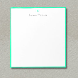 Seafoam Green Border and Heart Custom Script Name Notizblock