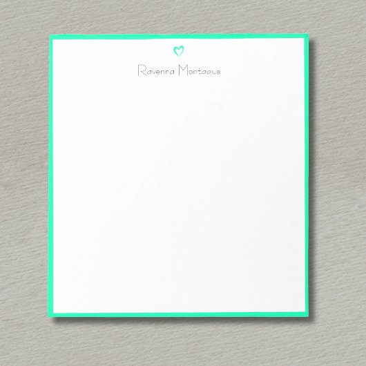 Seafoam Green Border and Heart Custom Script Name Notizblock