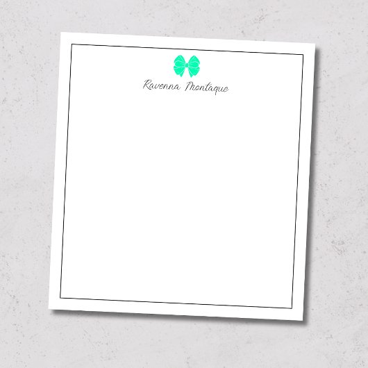 Seafoam Green Bow Border Script Custom Name Script Notizblock