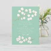 Seafoam Green Gold & White Greenery Eucalyptus Einladung (Stehend Vorderseite)
