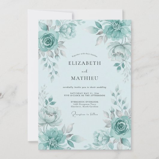 Seafoam Green Lush Spring Wedding Einladung (Vorderseite)