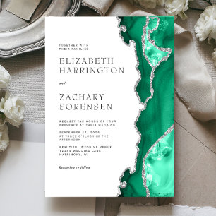 Seafoam Green Silver Agate Wedding Einladung