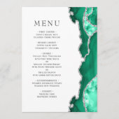 Seafoam Green Silver Agate Wedding Menu Menükarte (Vorderseite)