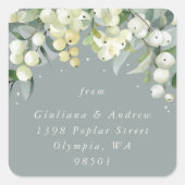 Seafoam Green Snowberry+Eucalyptus Address Classic Quadratischer Aufkleber (Vorderseite)