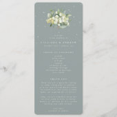 Seafoam Green Snowberry+Eucalyptus Bouquet Wedding Programm (Vorderseite)