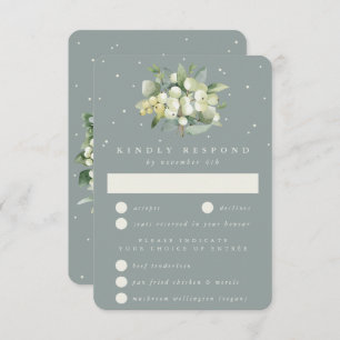 Seafoam Green Snowberry+Eucalyptus Bouquet Wedding RSVP Karte