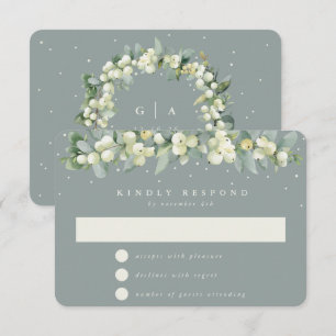 Seafoam Green Snowberry+Eucalyptus Garland Wedding RSVP Karte