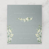 Seafoam Green Snowberry+Eucalyptus Wedding Platzkarte (Außenseite Aufgefaltet)