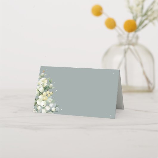 Seafoam Green Snowberry+Eucalyptus Wedding Platzkarte (Vorderseite)