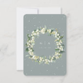 Seafoam Green Snowberry+Eucalyptus Wedding RSVP Karte (Rückseite)