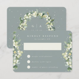 Seafoam Green Snowberry+Eucalyptus Wedding RSVP Karte