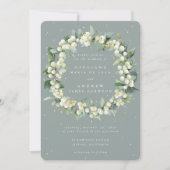 Seafoam Green Snowberry+Eucalyptus Wreath Wedding Einladung (Vorderseite)