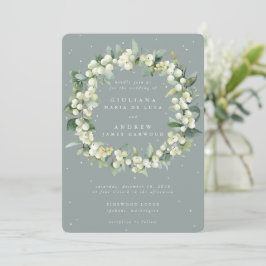 Seafoam Green Snowberry+Eucalyptus Wreath Wedding Einladung
