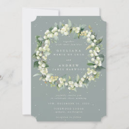 Seafoam Green Snowberry+Eucalyptus Wreath Wedding Einladung