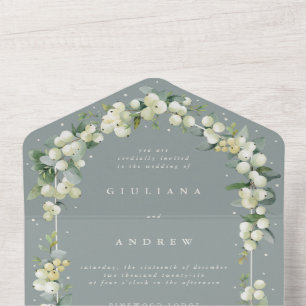 Seafoam Green Snowberry+Eukalyptus Winter Wedding All In One Einladung