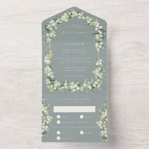 Seafoam Green Snowberry+Eukalyptus Winter Wedding All In One Einladung