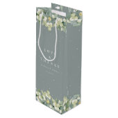 Seafoam Green Snowberry+Eukalyptus Winter Wedding Geschenktüte Für Weinflaschen (Vorderseite Schrägansicht)