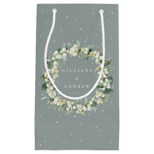Seafoam Green Snowberry+Eukalyptus Winter Wedding Kleine Geschenktüte (Vorderseite)