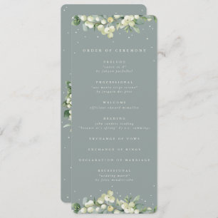 Seafoam Green Snowberry+Eukalyptus Winter Wedding Programm