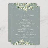 Seafoam Green Snowberry+Eukalyptus Winter Wedding Programm (Vorne/Hinten)
