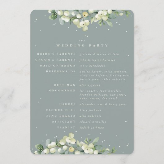 Seafoam Green Snowberry+Eukalyptus Winter Wedding Programm (Rückseite)
