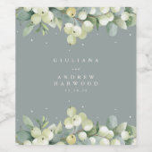 Seafoam Green Snowberry+Eukalyptus Winter Wedding Weinetikett (Einzelnes Label)