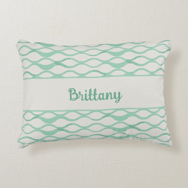 Seafoam Green Waves Personalized Coastal Decor Dekokissen (Vorderseite)