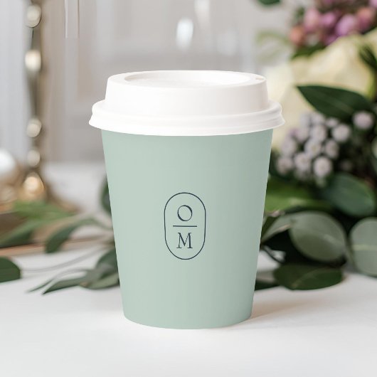 Seafoam Grün | Minimales Monogramm-Hochzeit Pappbecher