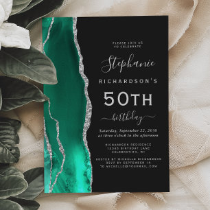Seafoam Grün Silber Achat Dunkel 50. Geburtstag Einladung