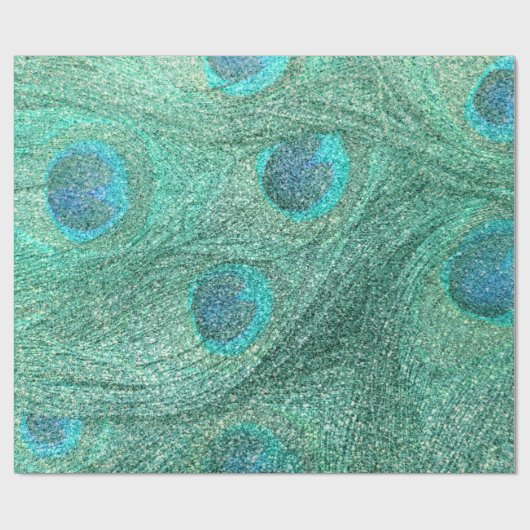 Seafoam grüne Glitter-Pfaufedern Geschenkpapier (Flach)