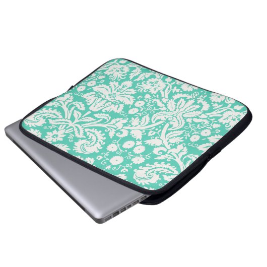 Seafoam grüner Damast Laptopschutzhülle (Vorne Knopf)