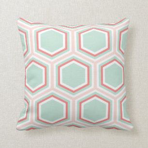 Seafoam grünes und orange Hexagon-Muster Kissen
