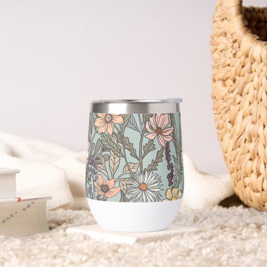 Seafoam Pink Yellow Retro Wildflower (Wohnzimmer)