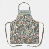 Seafoam Pink Yellow Retro Wildflower Custom Name Schürze (Vorderseite)
