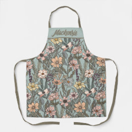 Seafoam Pink Yellow Retro Wildflower Custom Name Schürze