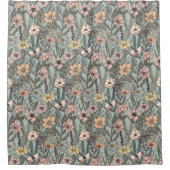 Seafoam Pink Yellow Retro Wildflower Duschvorhang (Vorderseite)