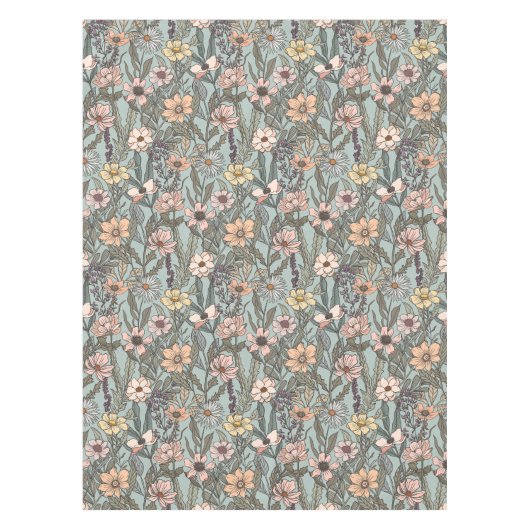 Seafoam Pink Yellow Retro Wildflower Tischdecke (Vorderseite)